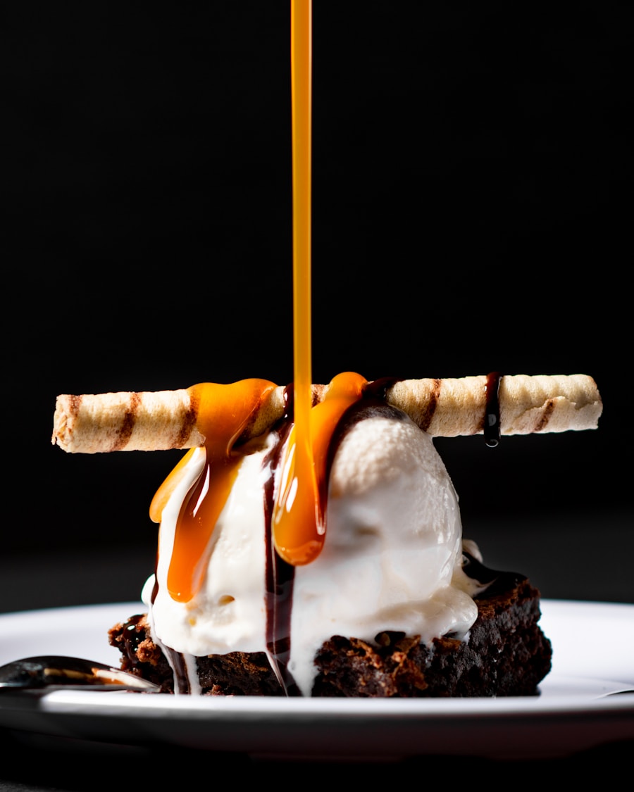 Dark chocolate dessert with delicate garnish